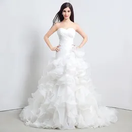 2024 A-Line Wedding Dress for Bride Corset Sweetheart Organza Ruffles Cathedral Train spetsar upp brudklänningar Vestidos de Noiva Robe de Mariage skräddarsydd