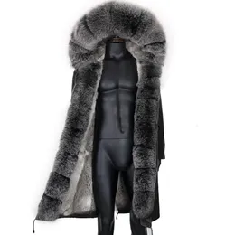 Męski futra sztuczna zima XLong Gray Natural Real Jacket Coats Men Mass Fashion Płaszcz Długie parkas czarny parka zdejmowana 231115