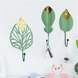 Hooks Rails 1st Creative Gold Free Punch Holder Nordic Leaf Wall Coat Key Hanger Iron Art Decorations Golden Leaves Home Storage