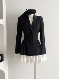 Sıradan Elbiseler Kadınlar Resmi Blazer Yakası Yakası Sonbahar Ofis Lady Kore Patchwork Kontrast Renk Dış Giyim Tek Kelime Takım