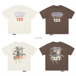 ZVSS 2023 camiseta de verão para homens e mulheres Moda High Street Marca RRR123 Cavaleiro Correto Letra de manga curta impressão lavável Velha solta