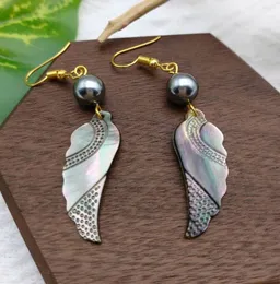 Brincos de berros Mãe negra de pérola Tiny Wing com casca de peas havaianas polinésia jóias para mulheres