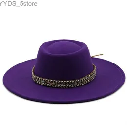 Geniş Memlu Şapkalar Kova Şapkaları Fedoras Hat Kadınları 9.5cm genişliğinde Brim Derby Top şapka taklitli yün panama dekorasyon klasik grup caz kapağı zarif düğün kapağı yq231116