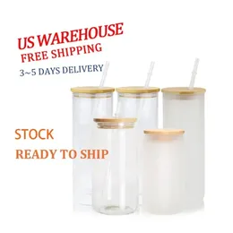 Redo att leverera 16oz Tumbler SubliMation Blanks Glass Mugs kan formade juice Sodakoppar 50 st/kartong us/ca lokalt lagerfartyg 1116