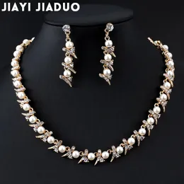Wedding Jewelry Sets jiayijiaduo imitation Pearl Necklace earrings set goldcolor hair jewelry trade Drop Women Costume 231116