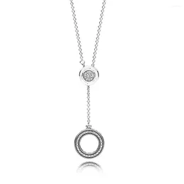 Zincirler otantik 925 Sterling Gümüş Köpüklü İmza Logo Pave Circle y Moda Kolye Kadın Boncuk Cazibesi Hediye Diy Takı