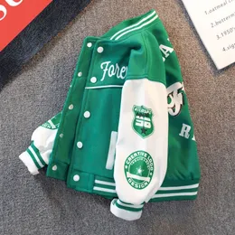 Jackor Autumn Winter Baseball Green Jacket Coat Kids modekläder för tonåringar Girls Boys Cardigan 4 till 12 barn Outwear Bomber 230731