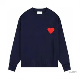 Amis Mens Paris 패션 디자이너 Amisknitted Sweater Hoodie 자수 남성을위한 Red Heart 단색 둥근 소매 셔츠 7op3