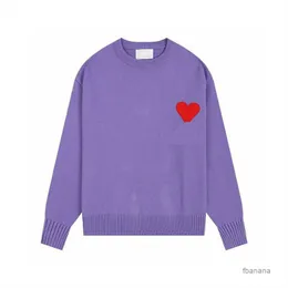 Amis Mens Paris 패션 디자이너 Amisknitted Sweater Hoodie 자수 Red Heart Soly Color Round Long Sleeve Shirts XN5M