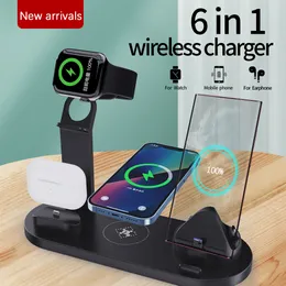 New 15W 6 in 1 Wireless Charging Charger Station Compatible for Samsung iPhone Apple Watch AirPods Pro Qi Fast Quick Charger for Cell Smart Mobile Phone Type-c Android