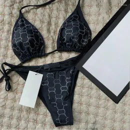 İç çamaşırı kadın tasarımcı iki parçalı bikinis bikini ile mektup mayoları kristal yaz mayo plajı lüks mayolar üç noktalı takım elbise