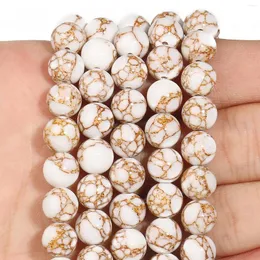 Luźne kamienie szlachetne naturalny kamień biały wycie złote koraliki okrągłe do biżuterii tworzące diy bransoletki akcesoria 4 6 8 10 12 mm
