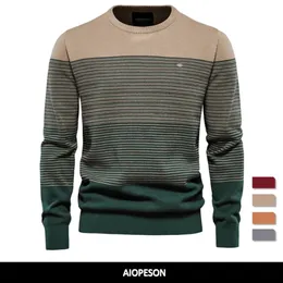 Maglioni da uomo AIOPESON Maglione di cotone di marca Uomo Moda Casual Pullover con giunzione sul collo Maglione lavorato a maglia Maschile invernale caldo Maglioni da uomo 231116