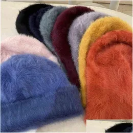 Beanie/Kafatası Kapakları Yeni Pure Angora Tavşan Saç Örme Şapka Moda Sıcak Yün Plover Çok yönlü Peluş Peluş Kış T220805 DROP DEL DHH8X