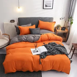 Zestawy pościeli z zestawem kolorów pomarańczowo -szary pojedynczy rozmiar łóżka lniane kołdra poduszka no napełniania Dzieci Dorosły dom Tekstyl 231115