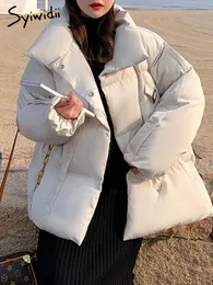 Women's Down Parkas Syiwidii冬のパーカーパフジャケットの女性がfall濃い暖かい特大のコート韓国のファッションボタンダウンコート231115