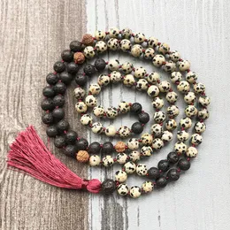 Pendant Necklaces Lava Stone Rudraksha Mala Neacklaces 108 Prayer Beads Jewelry Dalmatian Knotted Tassel Necklace Yoga Gift For Men