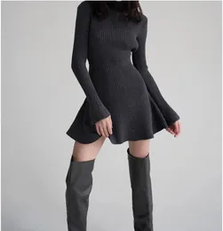 Two Piece Dress 2023 Autumn and Winter Women's Fashion Sexy Temperament High Neck Long Sleeve Waist Short Solid Color Knit INS 231115