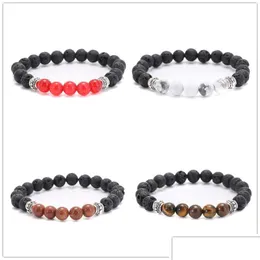 Charm Armbänder 8mm Natürliche Lavasteinperle Türkis Tigerauge Armband Diy Vulkan Ätherisches Öl Diffusor Für Frauen Männer Je Dhgarden Dhagk