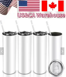 US CA Warehouse 20oz Sublimation Tumbler Blank Stainless Steel Tumbler DIY Cups Vacuum Insulated 600ml Car Tumbler Coffee Mugs bb0416