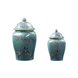 Storage Bottles Ceramic Ginger Jar Tea Canister Flowerpot Oriental Ornament Handicraft Gift Holder Flower Vase For Wedding Countertop Home