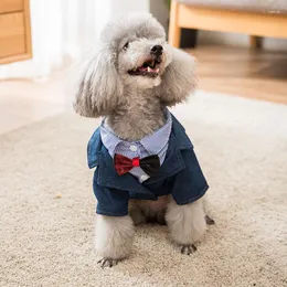 Dog Apparel Pet Clothes British Suit Teddy's Two Legged Costume Bull Bow Tie Denim Designer Small