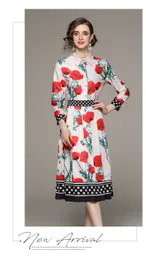 Sukienki swobodne 2023 Moda moda wiosna Lato Koszula z długimi rękawami Sukienka Kobiet Lapel Flor Floral Pris