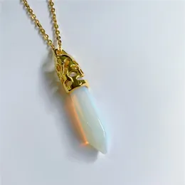 Pendanthalsband Reiki Chakra Gem Natural Stone Hexagon Pillar Prism Column Opal Chain Necklace For Women Man smycken Tillbehör