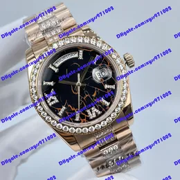 Lüks Elmas İzleme 128235 128236 Kadınlar İzle 36mm Siyah Diyal Diyal Gül Paslanmaz Çelik Pırlanta Band 2813 Otomatik Hareket Erkekler Saat Takvim Ekran Saatler