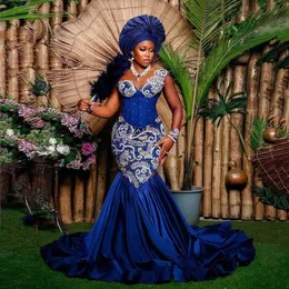 Gorgeous Nigerian Traditional Prom Reception Dress African Blue Embroidery Lace Formal Ocn Dresses Aso Ebi Evening Gowns Es Es Es es