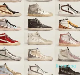 Star New Slide Release Mid Capital Sneakers High Top Sneakers Женщина повседневная обувь роскошная итальянская бренда тренеры Golden Sequin Classic Do Old Dirty Men Shoese