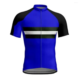 Men's T Shirts Breathable Blue Print Zipper Cycling Jersey Summer Anti-Pilling Eco-Friendly Bike Clothing Top Road Team Bicycle