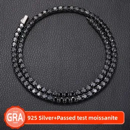 Passed Diamond Test 16-24inch 925 Sterling Silver Black Gold Plated 5mm Black Moissanite Tennis Chain Necklace Bracelet For Men Women Nice Gift