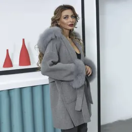 Premium Wool Blend Coat with Real Fur Collar Cuffs Warm Winter