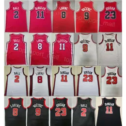 Zszyty miasto koszykówka DeMar DeRozan Jerseys Men 11 Zach Lavine 8 Nikola Vucevic 9 Lonzo Ball 2 Drużyna dla fanów sportu Czarna Czerwona White Oświadczenie oddychające