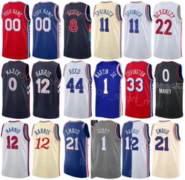 Impresso Homem Juventude Cidade Basquete Paul Reed Jersey 44 Kelly Oubre Jr 9 Danny Green 14 Robert Covington 33 Nicolas Batum 40 Kenyon Martin Jr 1 Ícone Preto Branco Azul Vermelho