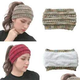Beanie/Skull Caps 8 Colors Plush Fleece Knitted Headband Hat Autumn-Winter Warm Ponytail Womens Casual Drop Delivery Fashion Accessori Dhmco