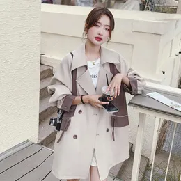Trench da donna Cappotto ampio alla moda per le donne Stile coreano Maniche con spalle scese Patchwork Cerniera Tasca a ribalta Design Per tutte le stagioni