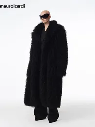 Pele masculina faux mauroicardi inverno oversized preto grosso quente shaggy peludo casaco macio homens de alta qualidade luxo designer pista moda 231115