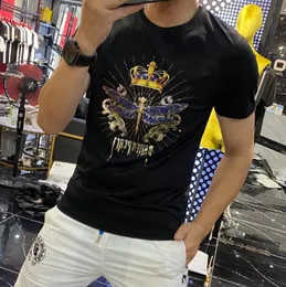 Herren T-Shirts 2023 European Station Summer New Personalisierter Trend Slim Fit Dragonfly Print T-Shirt Herren Kurzarm