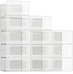 Shoe Storage Boxes Clear Plastic Stackable Shoe Organizer for Closet Foldable Shoes Containers Bins Holders 10 pcs ZZ