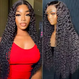 Deep Wave Lace Frontal Human Hair Wigs 4x4 5x5 6x6 7x7 13x4 13x6 360 Full spets peruker för kvinnor naturlig färg före plockade gluelösa peruker