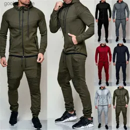 Fatos masculinos 2023 novo outono inverno 2 peças conjuntos de treino homens com capuz moletom com cordão calças masculinas listra retalhos hoodies grande doce q231117