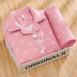 여성용 수면 라운지 2024 New Autumn Winter Pajamas Women Air Cotton Homewear 3 층 면화웨어 긴 소매 따뜻한 잠자기 슈트 ZLN231116