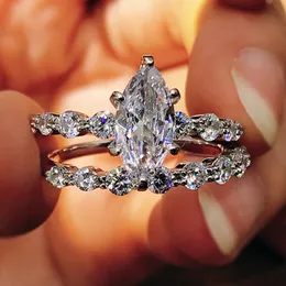 Set di anelli da dito con diamanti da laboratorio taglio marquise Set di fedi nuziali in oro bianco per feste da uomo per gioielli da fidanzamento da donna