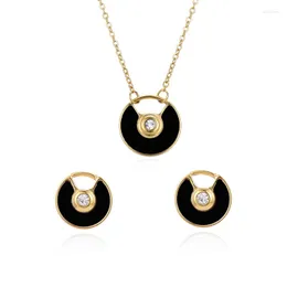 Halsbandörhängen Set Fysara Shell With For Women Round Geometric Stud Black and White Ladies Fashion Jewelry