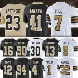 Chris Olave Nova Orleans Saintes Alvin Kamara Camisa de futebol Taysom Hill Derek Carr Bryan Bresee Michael Thomas Tyrann Mathieu Jameis Winston Rashid Shaheed