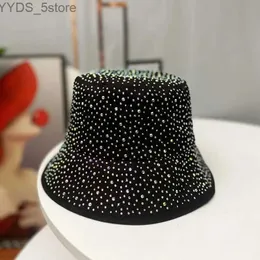 Hoeden met brede rand Bucket Hats MOOVOOK Nieuwe Polka Dot Full Diamond Bucket Hat van zuiver katoen 2023 Fashion Starry Shining Wide Brim Face Little Wild Bucket Hat YQ231116