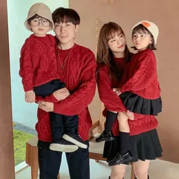 Família combinando roupas natal família combinando camisola pai mãe e filha filho ano roupas mulheres bebê menina menino vermelho malha topo masculino jumper 231115