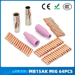 64pcs MB15AK MIG إكسسوارات مسدس اللحام الثانوية MB15 حماية الاتصال فوهة موصلة